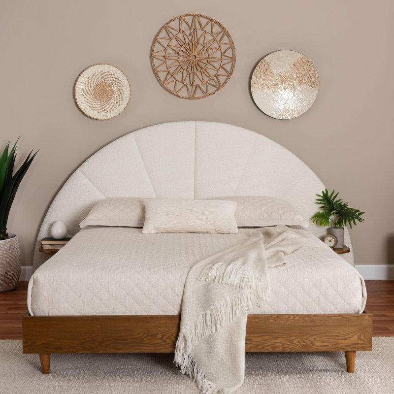 Lit en bois brun crème et noyer Bernice, Grand