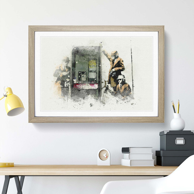 GCHQ Government Spies by Banksy - Picture Frame Painting Print, Oak Framed, 36cm H x 48cm W x 2cm D