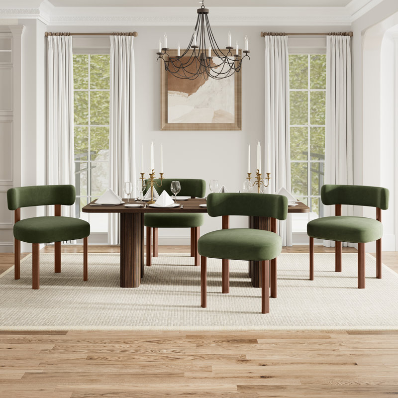 Upholstered Solid Wood Dining Chair Side Chair, Green