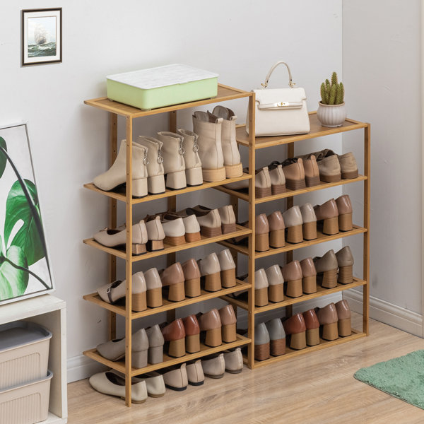 5 Tiers Modern Bamboo Shoe Rack, Organizer Storage Free Standing Stand 16  Pairs for Entryway Hallway