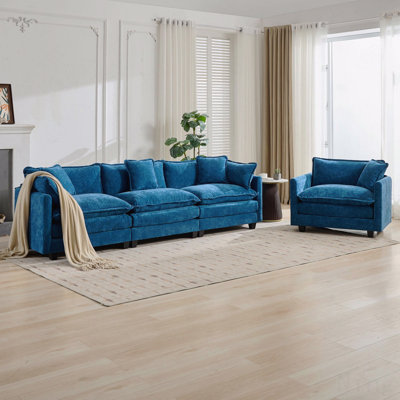 Cloud Sofa 3 Seats , Modern Sectional Couch, For Living Room Bedroom And Apartment, Comfy Double Layer Upholstered Seat Cushion, Breathable Chenille Fabric,Blue