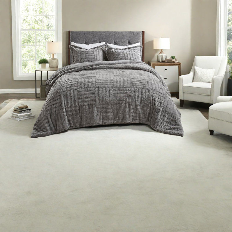 Ensembles de literie en fausse fourrure confort, style luxueux gris pour une maison confortable