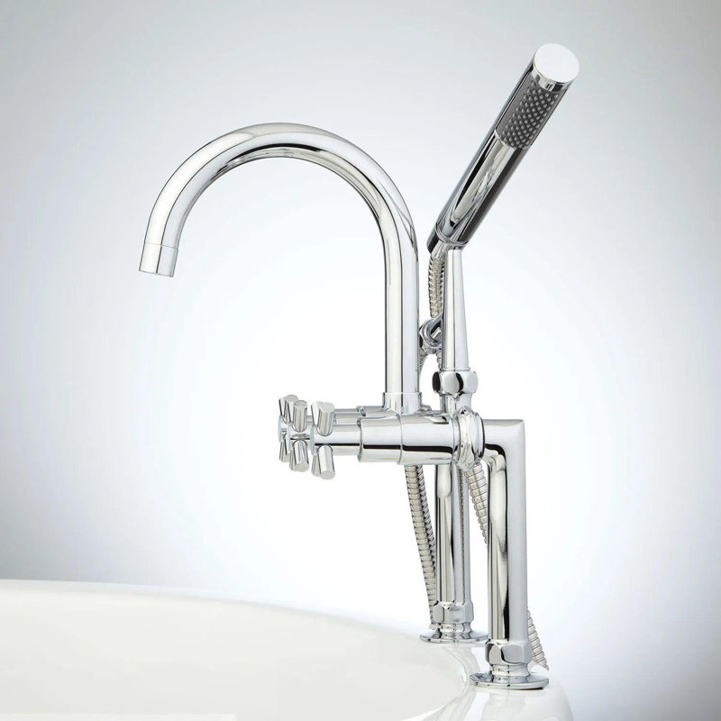Sebastian Deck Mounted Roman Tub Faucet with Cross Handles, Chrome