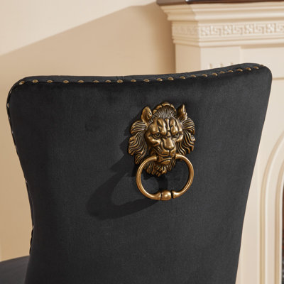 Mid-Century Modern Dining Chair Set With Lion Head Pull Ring, Tufted Solid Wood And Velvet Upholstery For Contemporary Spaces