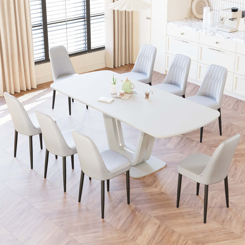 Ensemble de table de salle à manger extensible avec chaises en cuir PU de style moderne, idéal pour la cuisine et la salle à manger