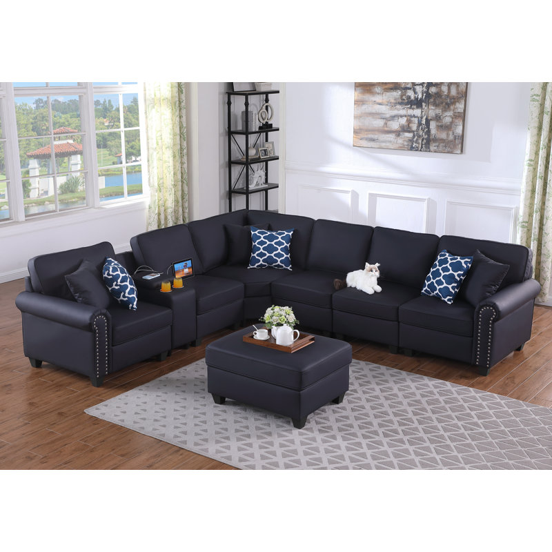 Cuir artificiel Tyshonda avec porte-gobelet individuel et 1 repose-pieds, Similicuir noir