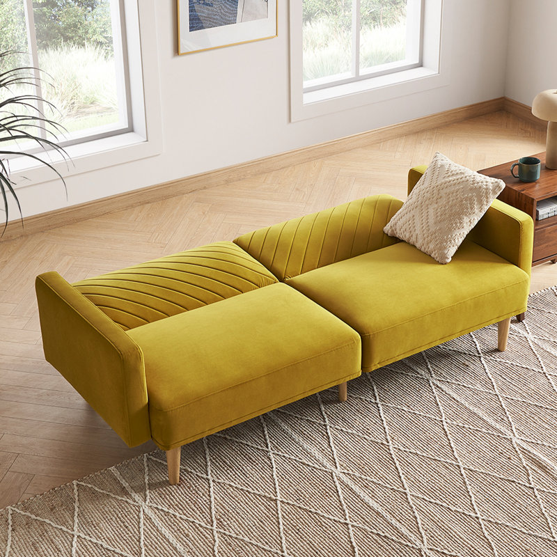Twin 76.8'' Velvet Convertible Sofa, Antique Gold Velvet