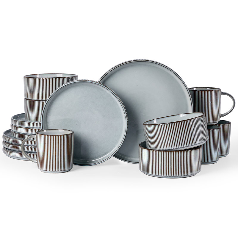 Stoneware Dinnerware Set Piece - Service for 4, Snowy Blue