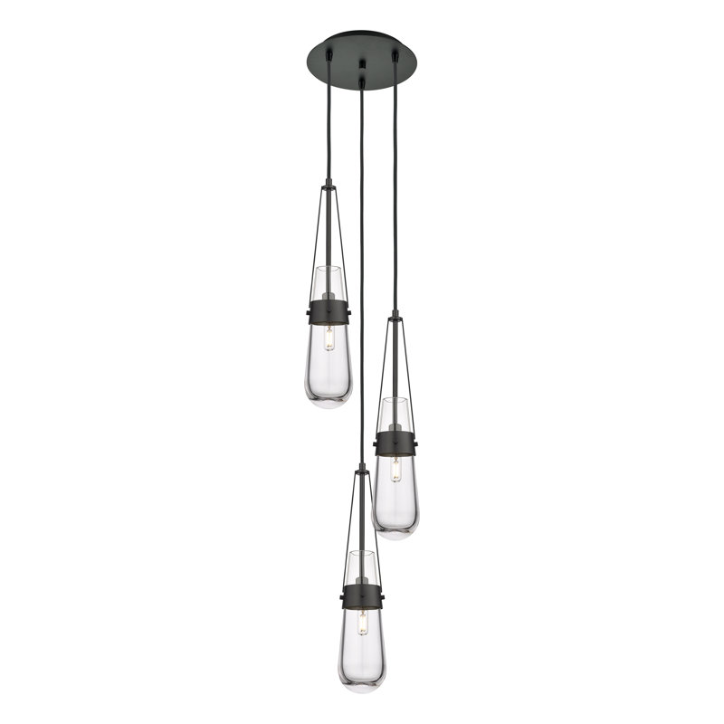 Luminaire suspendu grappe à 3 lumières Kimbolton, Transparent, Noir mat