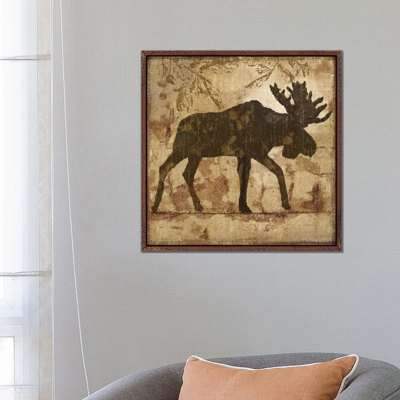 Country Moose 1 Piece Painting on Canvas, 66.04 cm H x 66.04 cm W, Classic Brown Wood Framed