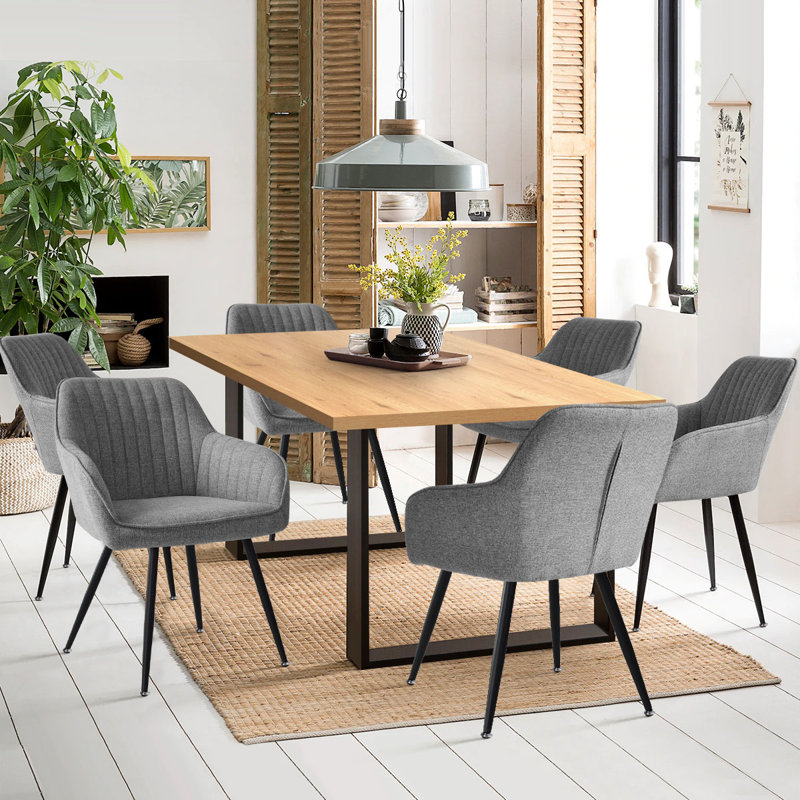 Bhagirath 31.5'' W 6-Person Rectangular Dining Set, Oak, Grey