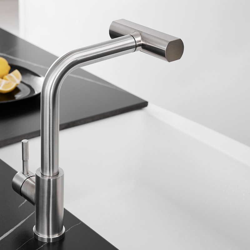 Robinet d'évier de cuisine en nickel brossé avec douchette extractible, robinet de bar à un trou | Idée de cadeau
