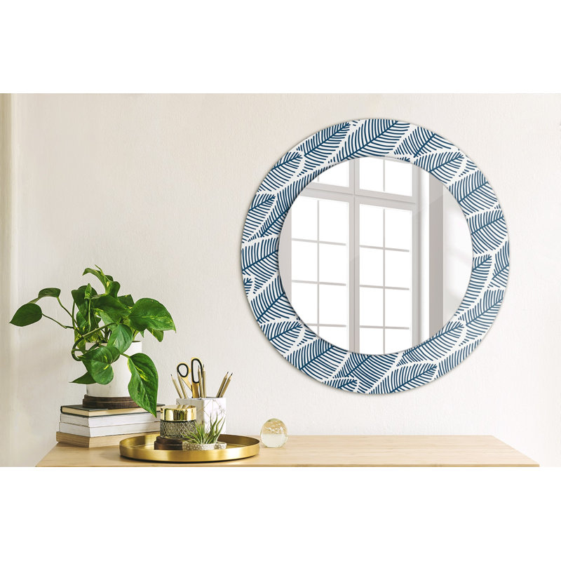 Huldar Glass Flat Wall Mirror, Blue Leaves, 50cm H x 50cm W