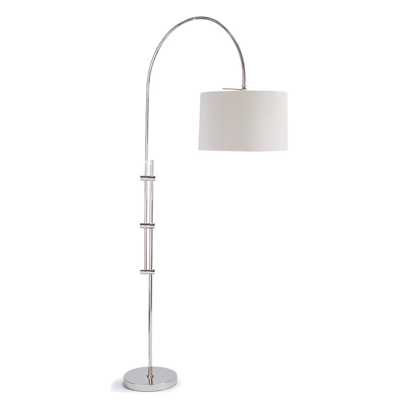 Adjustable Polished Nickel Arc Floor Lamp with Linen Shade