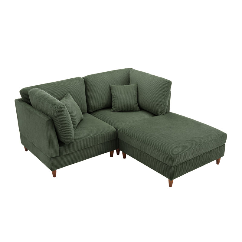 2 Seater Corduroy Corner Sofa , Green Corduroy