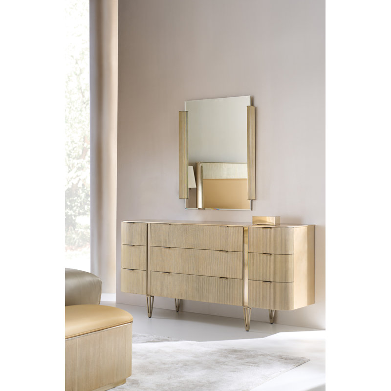 Caracole Classic Flat Beveled Wall Mirror, Beige