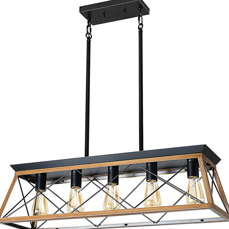 Noyer rustique pour salle à manger - hauteur réglable, 5 lumières de plafond, 5 ampoules, réglable