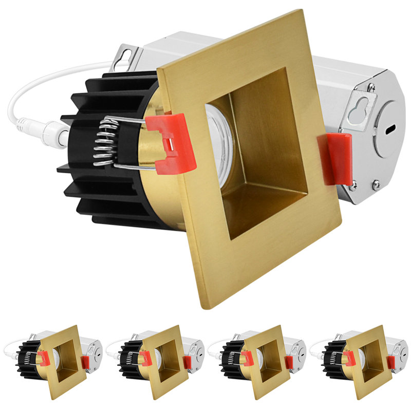Luxrite 2 po Lumière DEL sans lumière à DEL avec garniture interchangeable carrée en laiton, 5CCT, CRI90, 8W, 600LM, faisceau 38 °, à intensité variable, 120V, homologué ETL