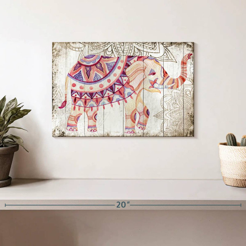 Wooden Mandala Elephant, 8" H x 12" W