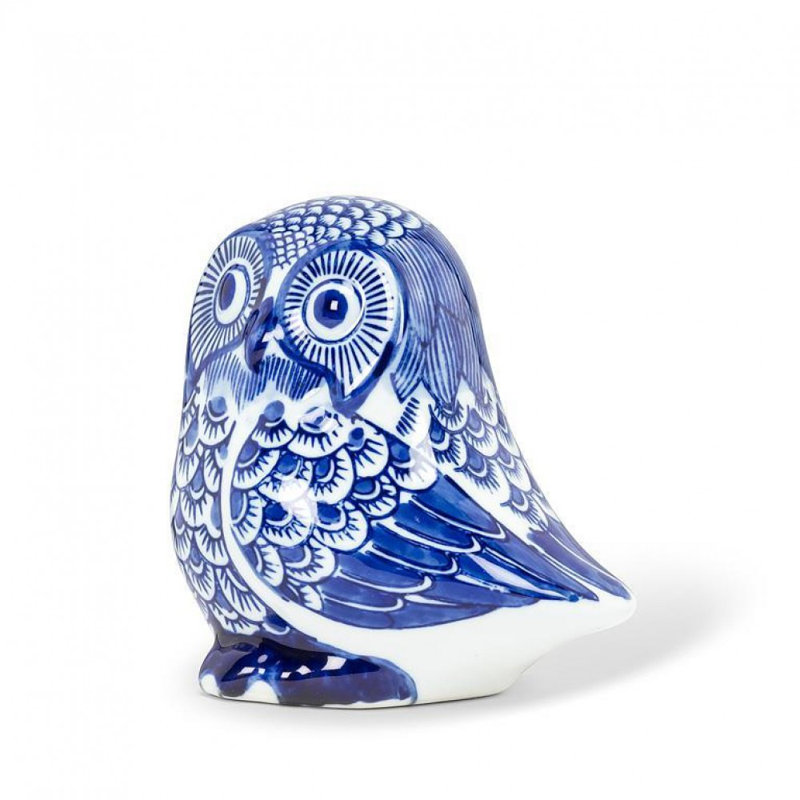 Figurine hibou bleu et blanc