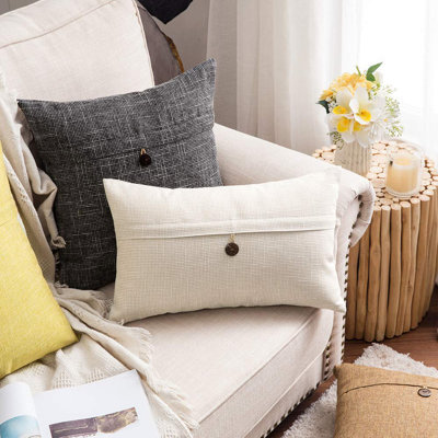 Housse de coussin rectangulaire en lin texturé