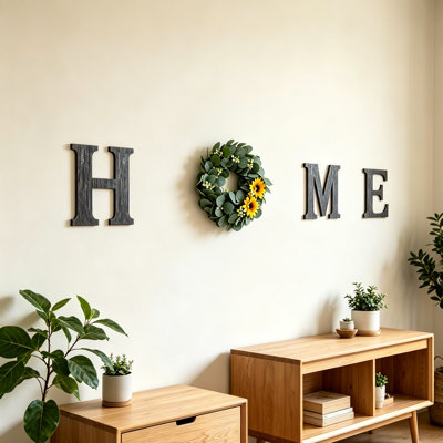 ACCUEIL Lettres en bois avec couronne de fleurs artificielles, porte décorative murale, panneau décoratif en bois, décor de ferme moderne, guirlande de fleurs, pendaison pour entrée, cuisine, pendaison de crémaillère