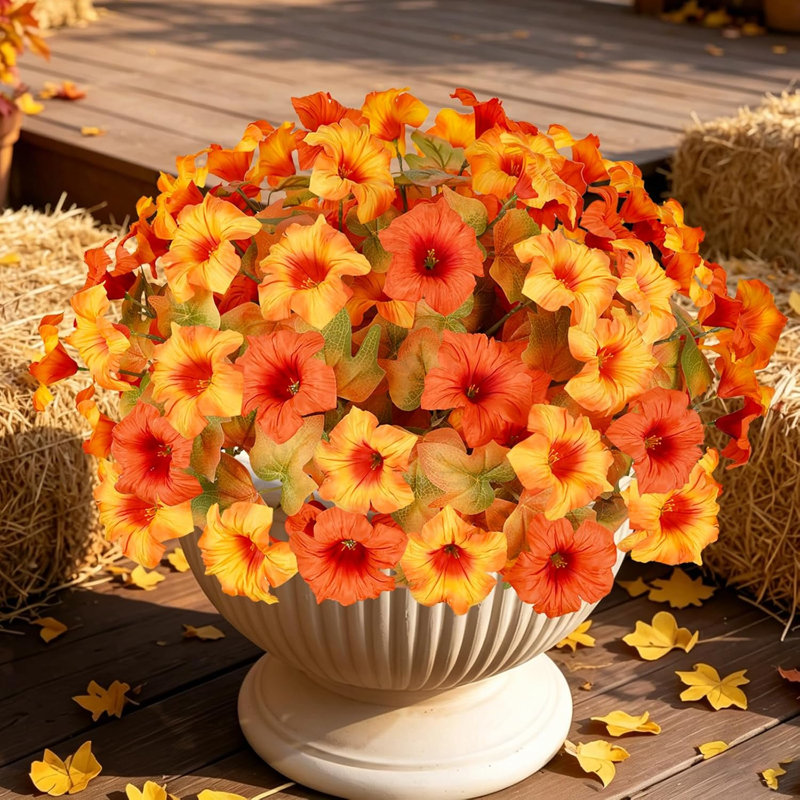 6 fleurs de soie pétunias artificielles d'extérieur orange