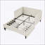 Lit plateforme tapissier pleine grandeur réglable en velours avec 2 tiroirs de rangement, beige-343602991