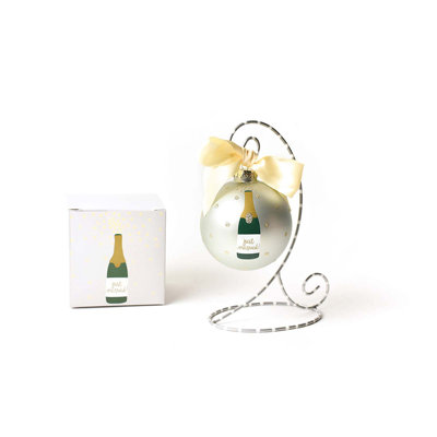 Ornement en verre 100 mm avec support ornement argenté et blanc Just Married