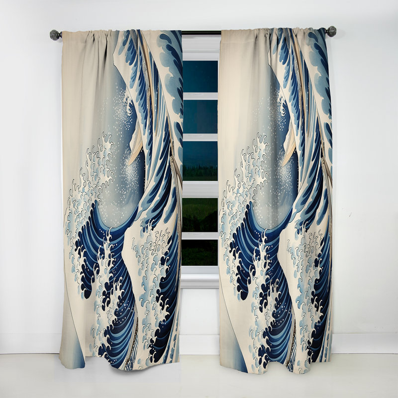 Masterpiece The Great Wave Of Kanagawa IV - Masterpiece Room Darkening Nature Curtain - 1 Panel, L 52 po x L 63 po