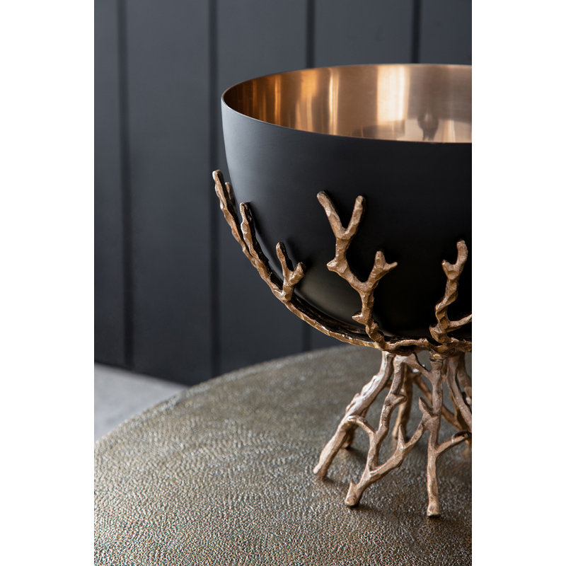 Bol décoratif en métal Lambertson, Or/noir, H 9,8 po x l 11 po x P 11 po