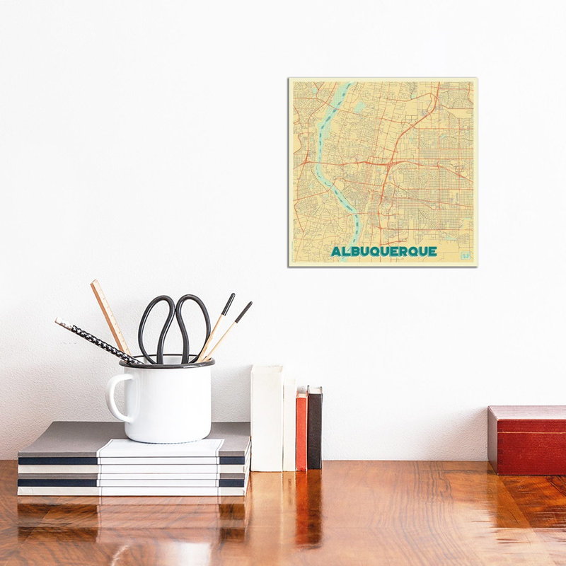 Albuquerque Retro Urban Blueprint Map by Hubert Roguski - Wrapped Canvas Print, 30.48 cm H x 30.48 cm W