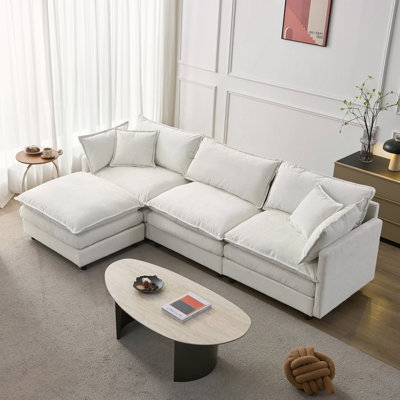 Canapé modulaire 105 po, canapé 3 places avec repose-pieds en tissu de chenille doux 105 po beige
