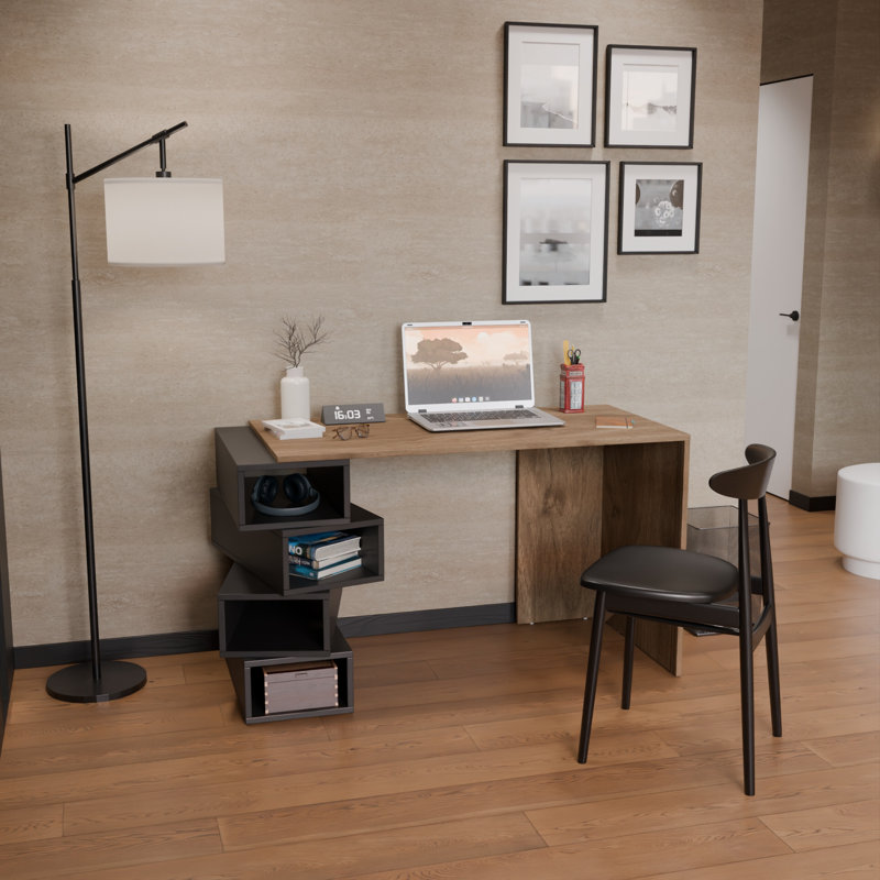 Poyraz 120cm W Computer Desk, Black/Brown