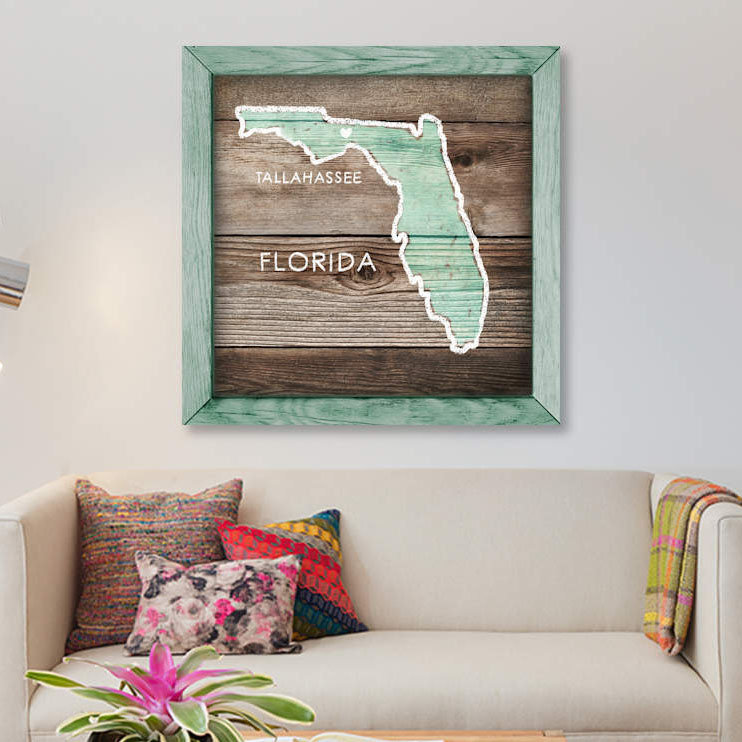 « floride rustique map », impression sur toile, H 12 po x l 12 po x P 1,5 po, Pas de tapis, Toile tendue