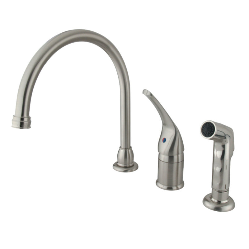 Kingston Brass Chatham Single-Handle 3-Hole Widespread Kitchen Faucet with Side Sprayer, Brushed Nickel