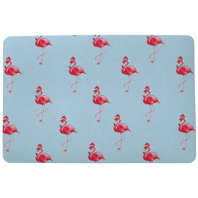 Tapis d'entrée / extérieur antidérapant Flamingo Santa, Rectangle 1 pi 6 po x 2 pi 2 po