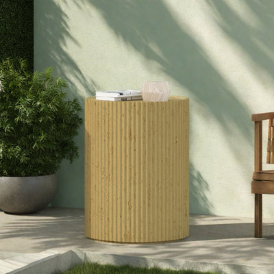 Table d'appoint cylindrique MGO, texture semblable au bois, couleur brun antique