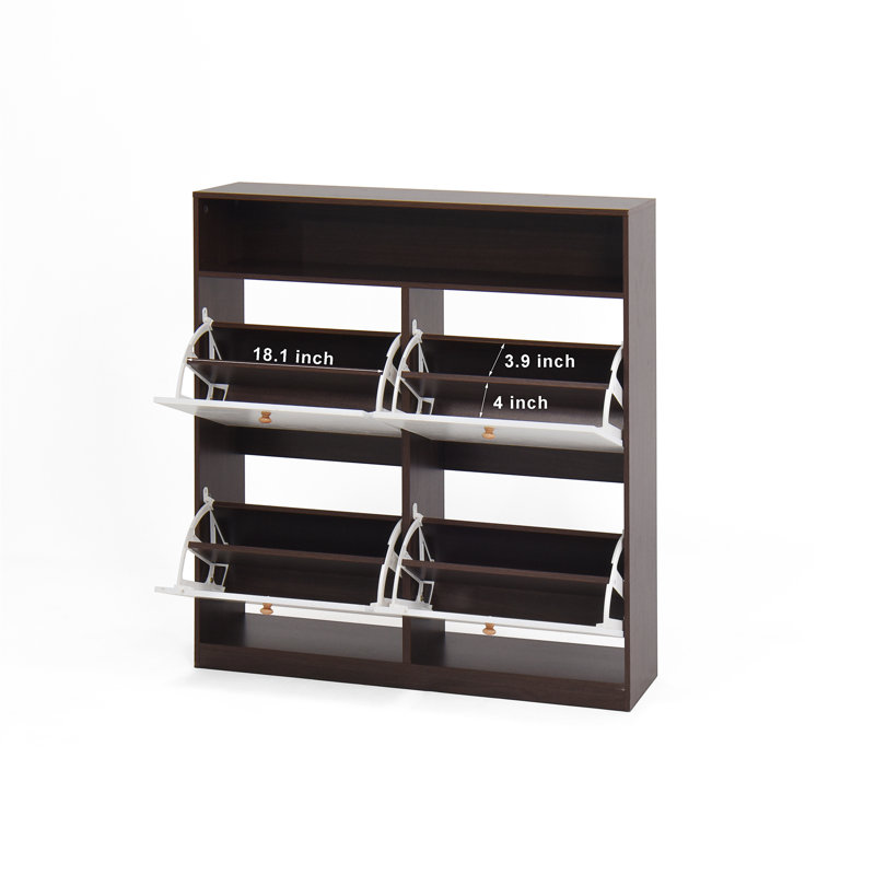 Armoire à chaussures avec 4 tiroirs rabattables, Noyer