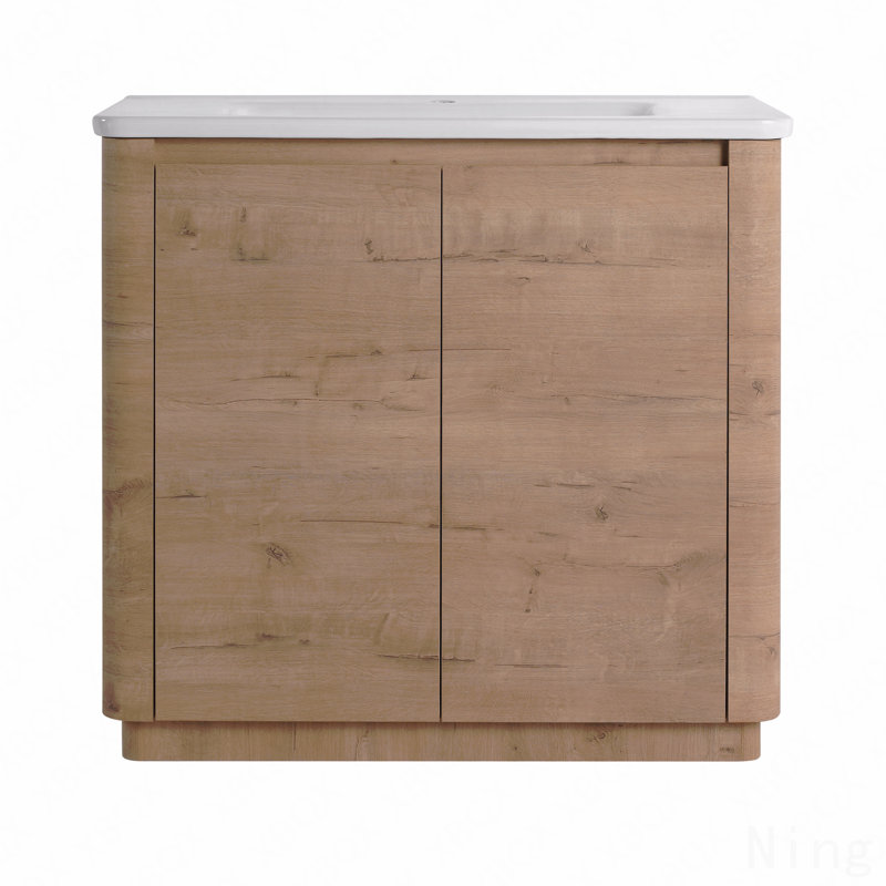 Meuble-lavabo autoportant avec lavabo en céramique blanche, 2 portes à fermeture douce, emballage KD