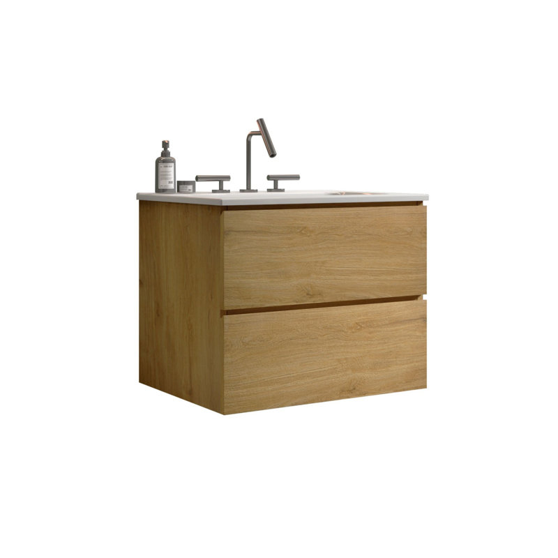 Meuble-lavabo mural moderne, Chêne