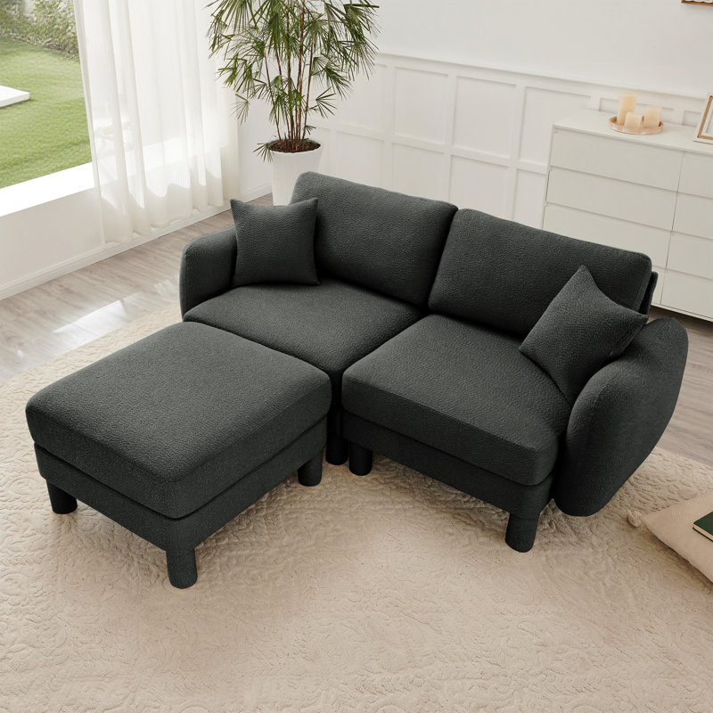 Canapé modulaire à 2 places pour causeuse en tissu Boucle, Polyester gris foncé, H 35 po x l 78 po x P 35,8 po