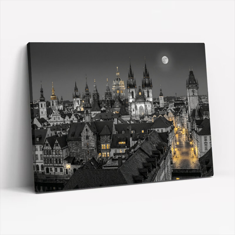 Ensemble de 1 tableau sur toile « Nuit en ville », H 28 po x l 40 po, Toile tendue