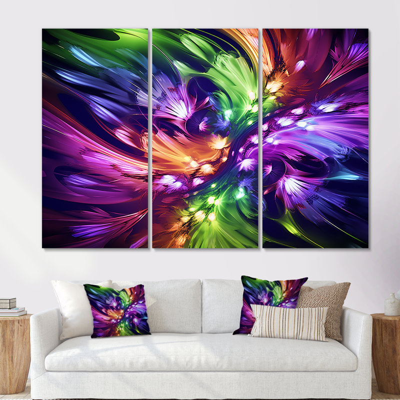 Mauve et vert fractal Fusion IV - impression d'art mural fractal, Toile tendue, H 28 po x l 36 po x P 1 po