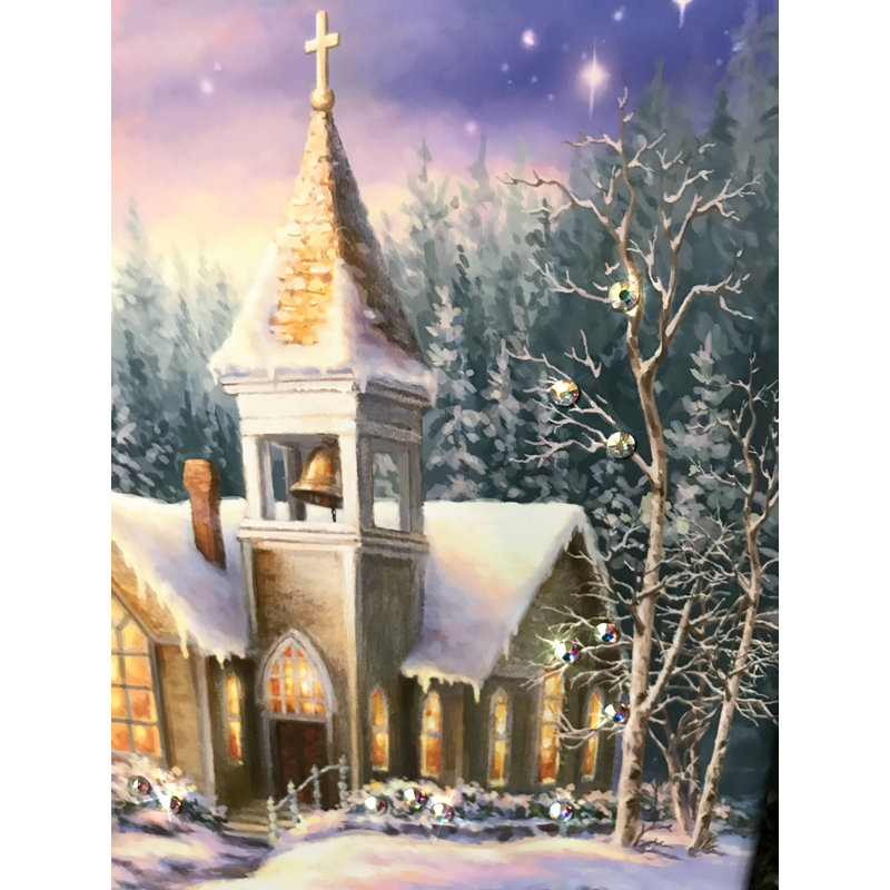 Imprimé de Noël chapelle de Noël avec cristaux éblouissants