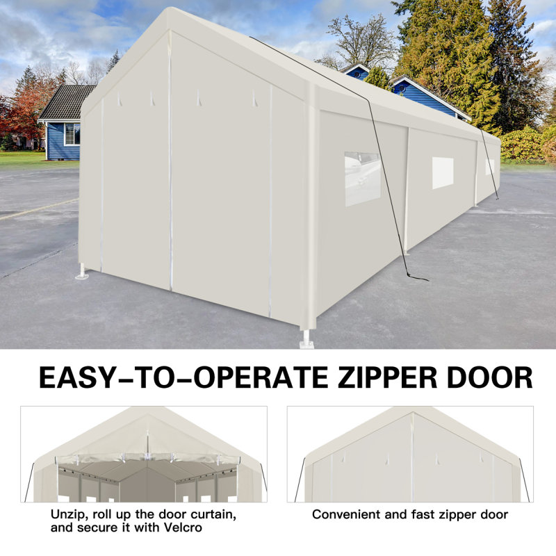Abri d'auto, tente de garage portative 10 x 30 pour abri de rangement extérieur avec fenêtre
