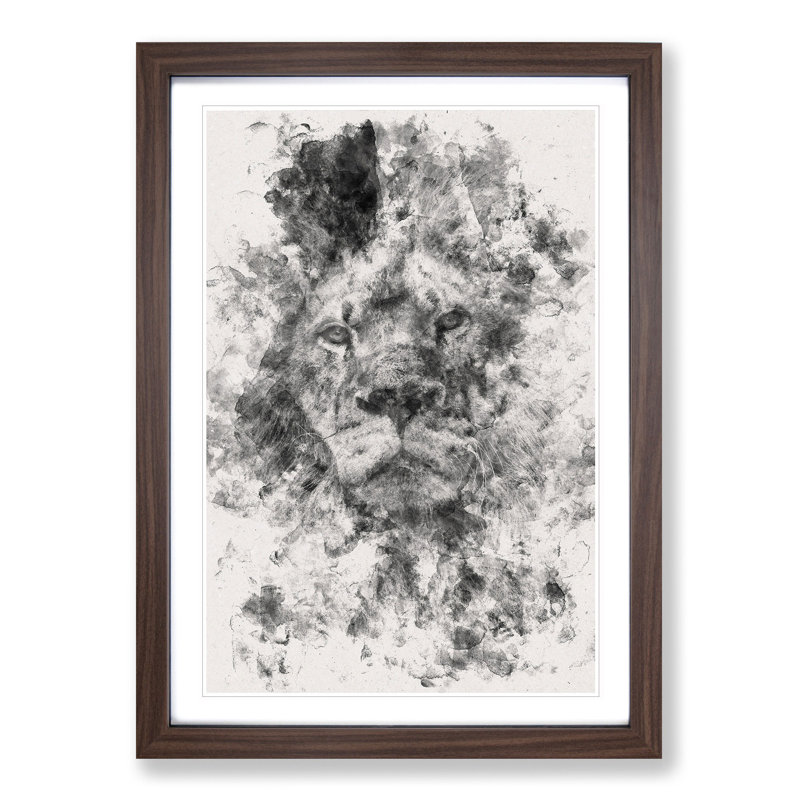 The Proud Lion - Picture Frame Graphic Art, 45cm H x 33cm W x 2cm D, Walnut Framed