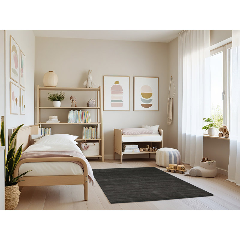 Tapis de zone noire contemporaine, Rectangle 4 pi x 6 pi