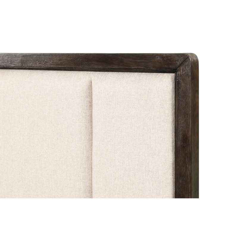 King Bed Upholstered Headboard & In Antique Brown - Staunch Beige Solid Wood + And Ruddy