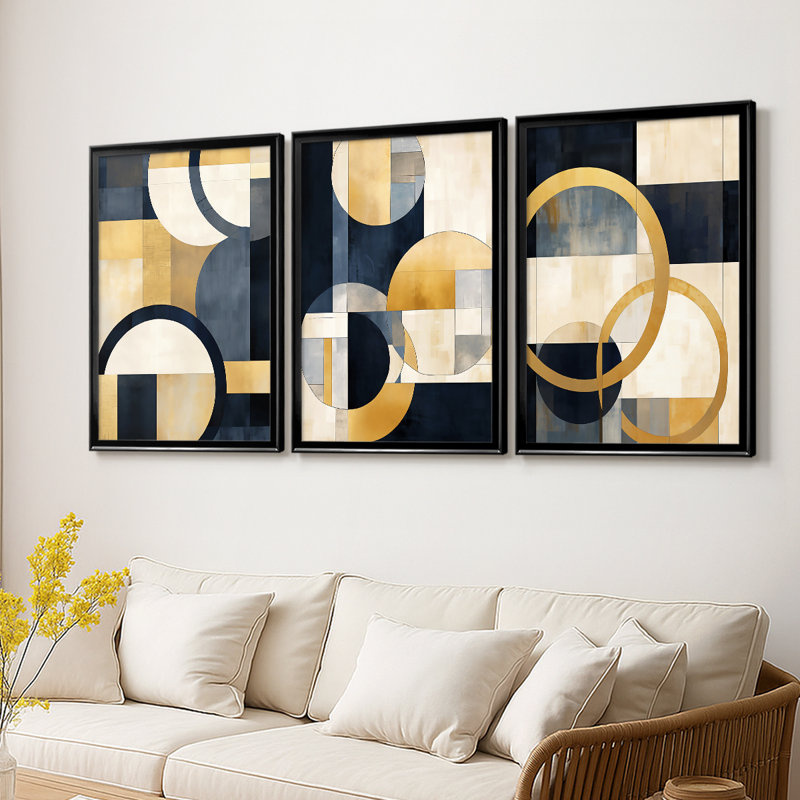 ABSTRACT Series DLXII - Toile tendue avec châssis sur mesure - 3 pièces, H 21 po x l 30 po, Noir